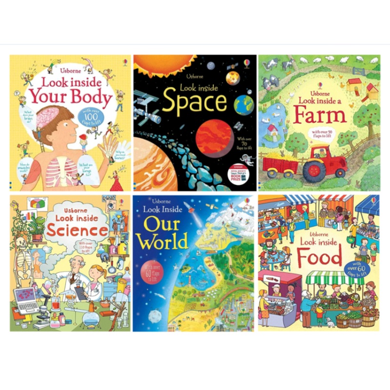 Usborne Look Inside Collection 6 Books Set ( Your Body, Space, Farm, Science, Our World, Look side Food