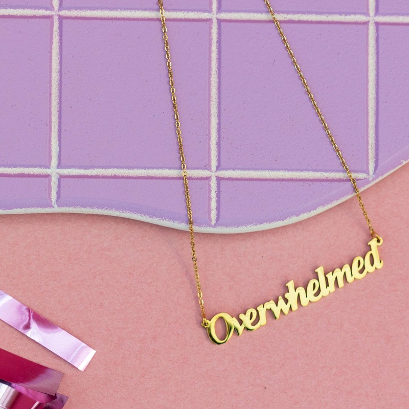 The Peach Fuzz – Overwhelmed Nameplate Necklace