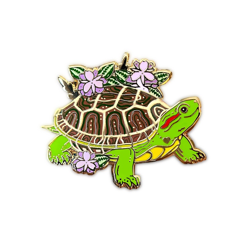 The Crowned Rabbit – Red-Eared Slider Turtle Enamel Pin, Turtle Enamel Pin