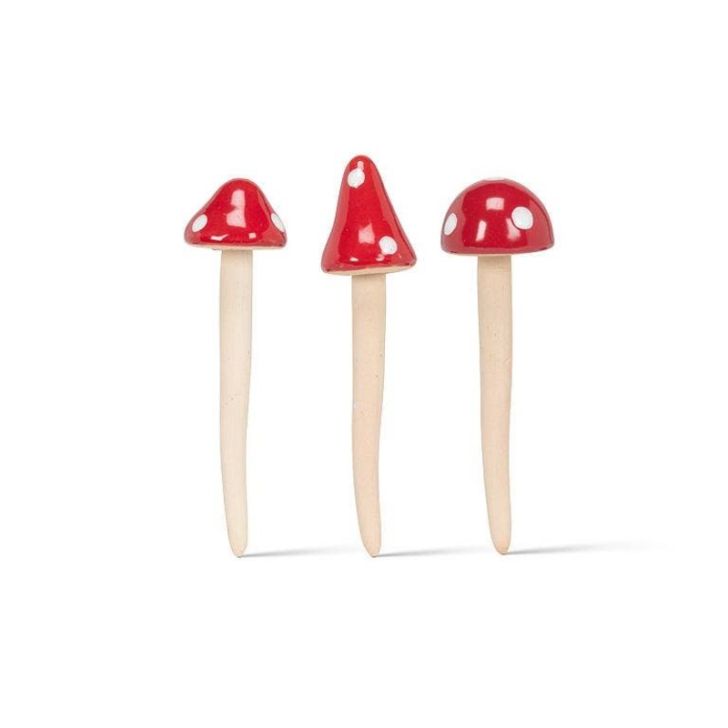 Mini Red Cap Mushroom Stake-3 Assorted-5″H