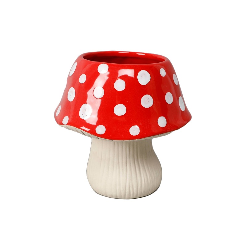 7″D Ceramic Mushroom Pot, Red